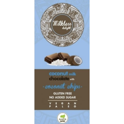 Health Market Milkless Delight kókuszTEJes csokoládé kókuszchipsszel, édesítőszerrel 80g