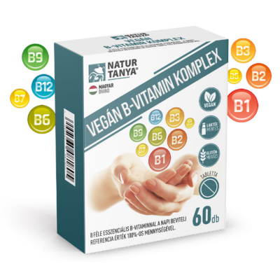 Natur Tanya® VEGÁN B-VITAMIN KOMPLEX – 8 féle esszenciális B-vitaminnal a napi beviteli referencia érték 100%-os mennyiségével 60 db