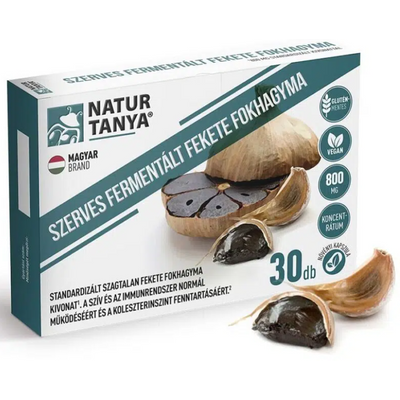 Natur Tanya® Fermentált Fekete Fokhagyma 800 mg - szagtalan, standardizált S-allil-cisztein - szív, erek, koleszterin, mikrobiom, immunrendszer
