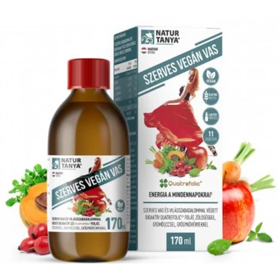 Natur Tanya® SZERVES VEGÁN VAS szirup - Szerves vas, világszabadalommal védett bioaktív Quatrefolic® folát + 9 zöldség, gyümölcs, gyógynövény