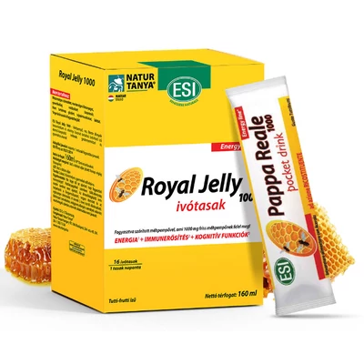 Natur Tanya® ESI® Royal Jelly - 1000 mg friss MÉHPEMPŐ folyékony ivótasakban + gesztenye méz, fekete áfonyabogyó, virágpor, acerola