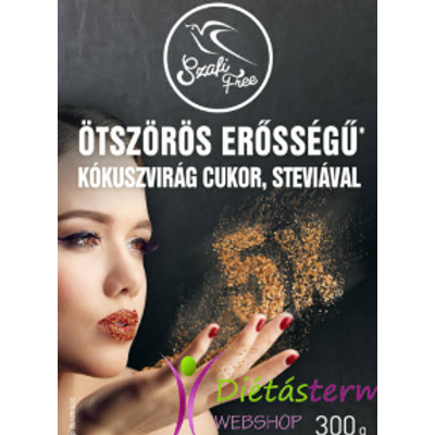 SZAFI FREE ÖTSZÖRÖS ERŐSSÉGŰ KÓKUSZVIRÁG CUKOR, STEVIÁVAL 300G