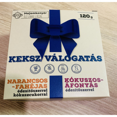 MAJOMKENYÉR KARÁCSONYI KEKSZ VÁLOGATÁS NARANCS-FAHÉJ ÉS KÓKUSZ-ÁFONYA 120 G